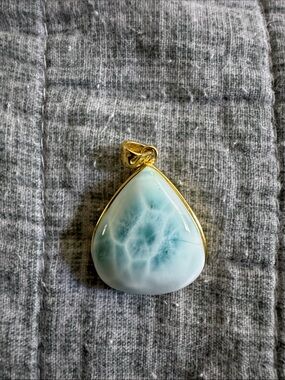 Gold filled 925 silver  Teardrop Larimar Pendant in Seafoam Blue